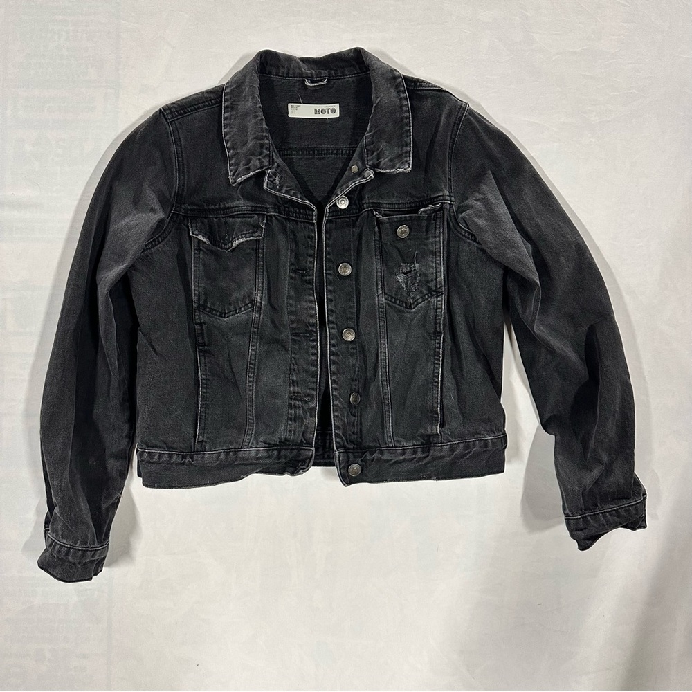 Topshop Black Moto Jean Jacket Womens 12